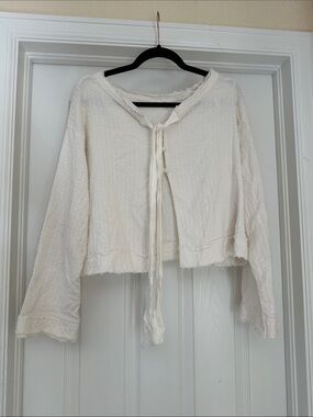 Free People Cream Textured Tie-Front Lightweight Blouse